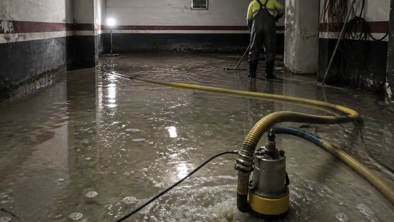 Achique de agua en un sótano inundado de Sevilla con bombas de succión