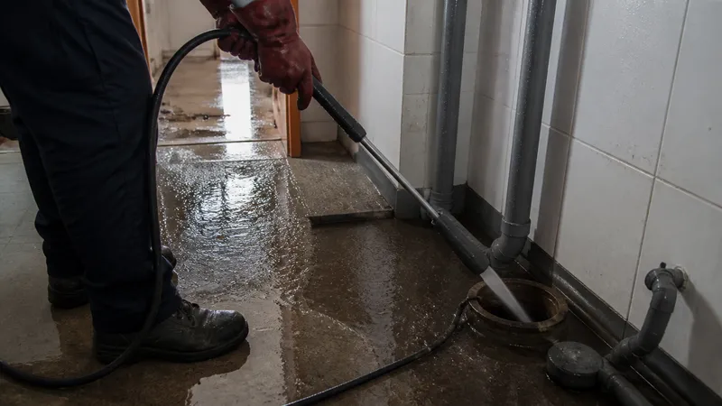 Desatasco de tubería con agua a presión en una vivienda de Sevilla